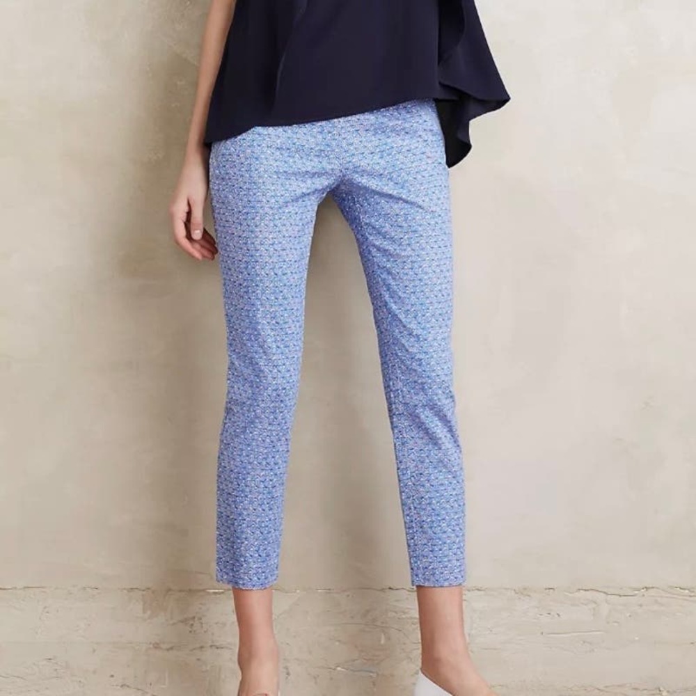 Anthropologie Cartonnier Oceanfront Charlie Trouser Pant Womens 4 Blue Seashell